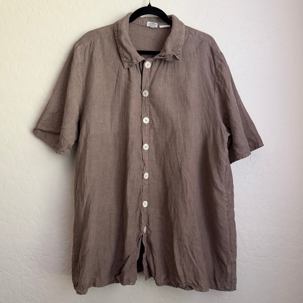 CP Shades Sausalito Women's Pure Irish Linen Button Up Top Brown Large
